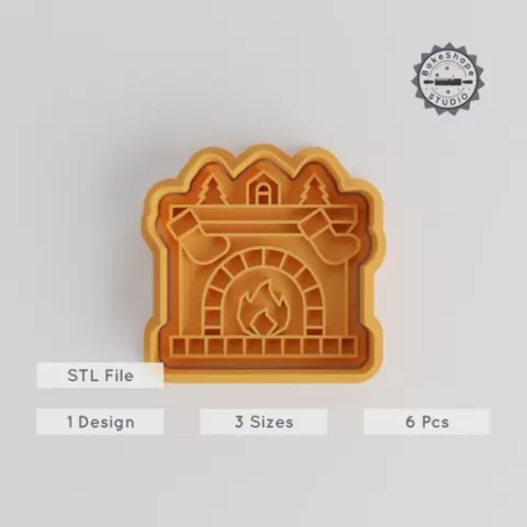 Cozy Hearth Cookie Cutter & Stamp Set, Fireplace Design, Perfect for Fondant, 3 Sizes, 6 Pieces, Christmas Decoration