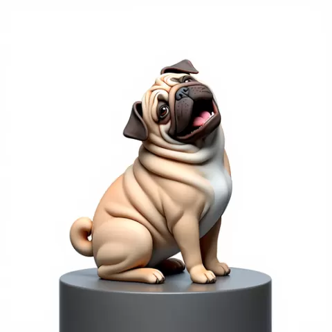 2642 Color Laughing Pug - 3D-Printed Statue, pug, dachshund, poodle, cat, camel, elephant, monkey, crocodile, lion, pomeranian, donkey, wolf, doberman pinscher, newfoundland, Angora cat