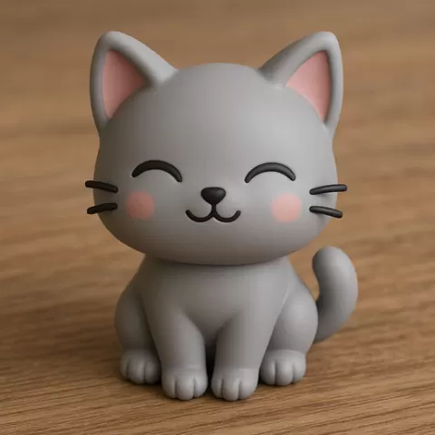 Cute Cat Figurine STL File for 3D Printing – Adorable Kawaii Style Cat Sculpture