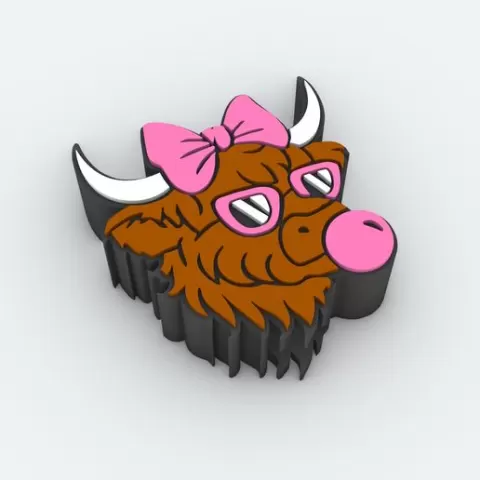 Straw Topper Highland cow with glasses and bubble gum Fits Standard & Stanley Straws | STL, 3MF pre-painted