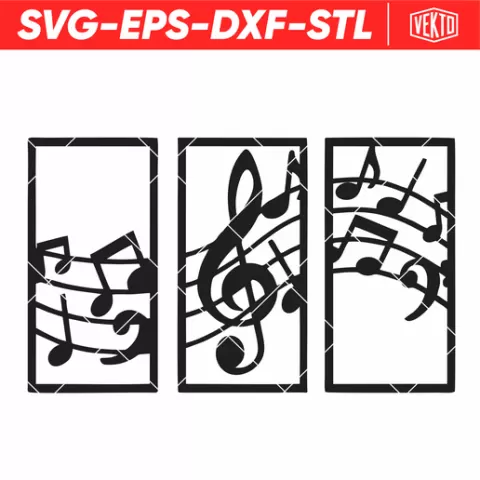 Music Notes Wall Art Set - Music Notes Wall Art Set SVG DXF EPS STL - Decorative Sheet Music Design for Laser, 3D Print, Vinyl & Paper Projects