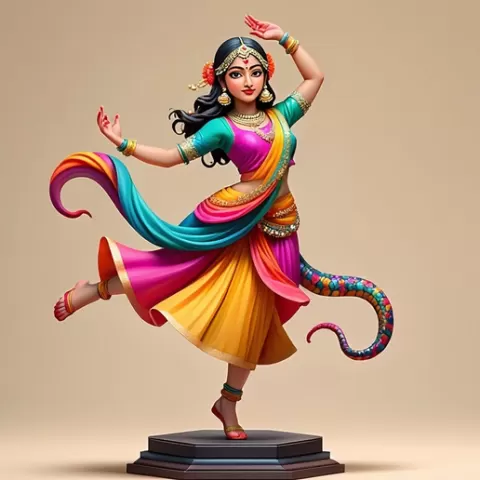 2518 Indian Serpent Woman Dancer on Pedestal, magic, dragon, serpent, mask, gnome, gorgon, venetian carnival, wild, fox, monster, cat, fair, witch, werewolf, horror, beast, snake, troll, skeleton dance