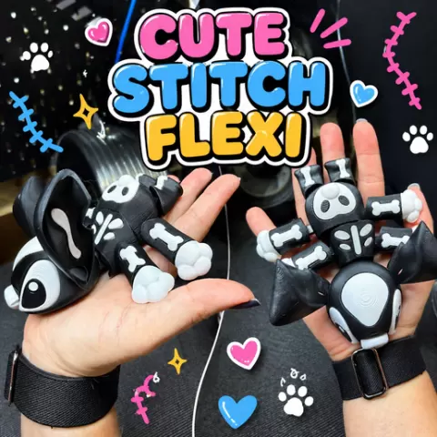 🖤✨ CUTE STITCH FLEXI – Articulated 3D Print Toy | Kawaii Flexi Animal | Fidget Desk Toy | No Support STL | Viral Cute Model ✨🖤