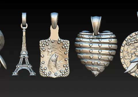 Romantic Charm Pendant Collection – Penguin Love, Eiffel Tower, Lady Elegance, Layered Heart & Dragon Spirit | MR3D Artistic Jewelry Set