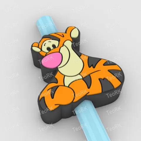 Straw Topper TIGGER TIGRE - WINNIE THE POOH Fits Standard & Stanley Straws | STL, 3MF pre-painted
