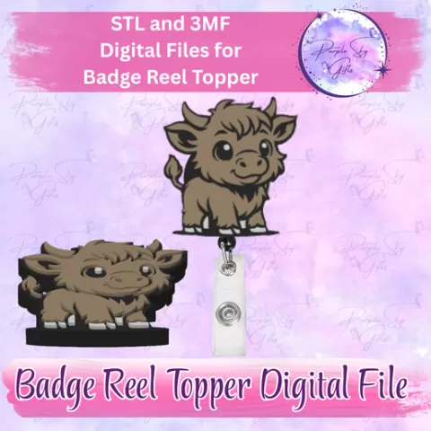 Baby Highland Cow Badge Reel Topper or Phone Grip Flatback STL and 3MF DIGITAL Files