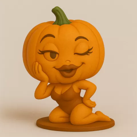 Pin-Up Pumpkin STL – Sexy Cute Halloween 3D Print Model – Flirty Jack-O’-Lantern Figurine