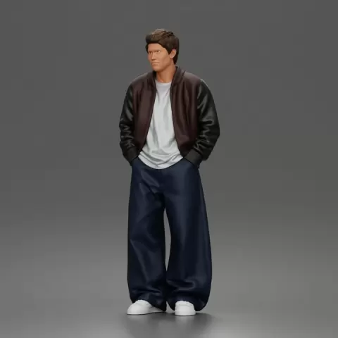 Urban male standing in varsity jacket and baggy trousers by 3DGeschaft Miniatures Figures