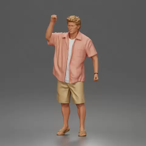 Cheerful Beach Tourist Posing in Open Shirt Shorts and Sandals by 3DGeschaft Miniatures Figures