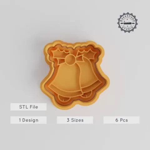 Bell Shape Cutter & Stamp Set, Cookies & Fondant, 3 Sizes: S/M/L, Music, Alarm, Oktoberfest Decor