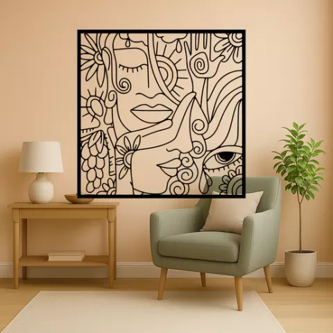 Abstract Faces Flowers - Wall Art Multicolor