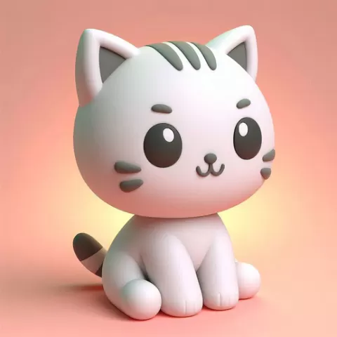 Cute Cat 3D Model Optimized for 3D Print Digital