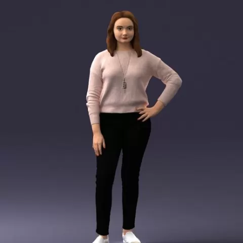 000238 Young Woman in Pink Sweater and Black Pants 1224
