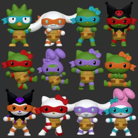 Sanrio x Ninja Turtles - 12 figurines - hello kitty, my melody, cinnamoroll, blatz maru, kuromi