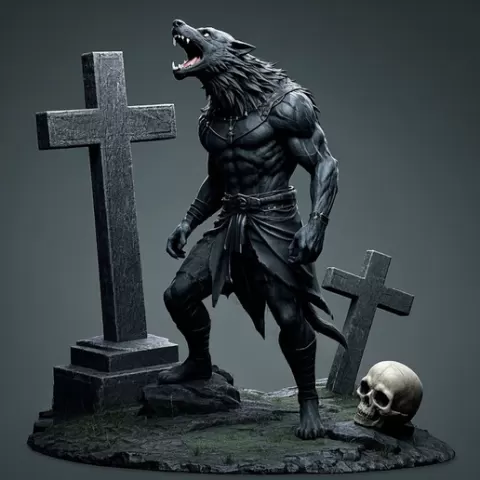 1955 COLORFUL Werewolf Howling - 3D Model, beast, magic, creature, fantasy, wood, base, sword, warrior, wild, cat, monster, dog, godzilla, fair, witch, werewolf, horror, beast, gothic, troll
