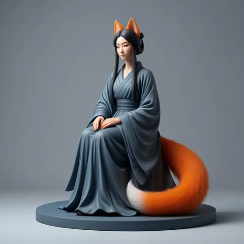1916 COLORFUL Fox Spirit Woman in Pu Song Ling Style, magic, dragon, fantasy, wood, gnome, gorgon, warrior, wild, fox, monster, cat, dog, fair, witch, werewolf, horror, beast, gothic, troll
