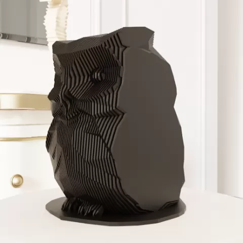 3D Printable Low-Poly Owl - Sliced Design with Base