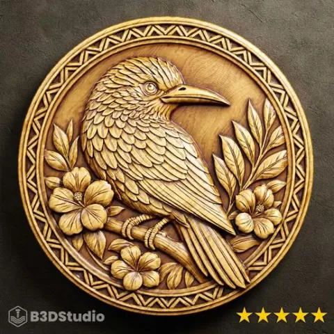Bird Relief for CNC Laser and 3D Print STL File and 4K Grayscale TIF - High Detail 3D Model