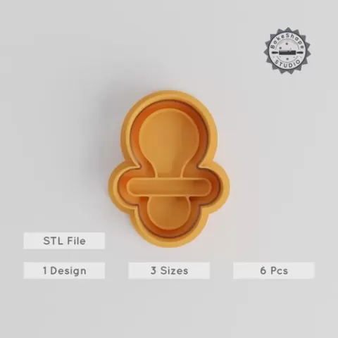 Pacifier Cookie Cutter & Stamp, Baby Soother Fondant Tool, Newborn Toy Set of 6, Baby Shower Decor