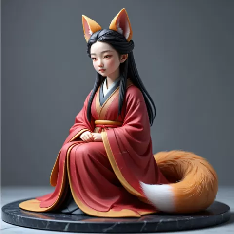 1730 COLORFUL Fox Spirit Woman in Pu Song Ling Style, magic, dragon, fantasy, wood, gnome, gorgon, warrior, wild, fox, monster, cat, dog, fair, witch, werewolf, horror, beast, gothic, troll