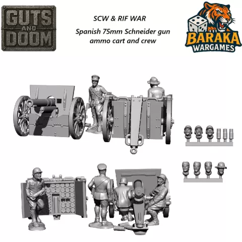 Spanish 75mm Schneider gun, ammo cart and crew by Baraka Games and Miniatures Digital