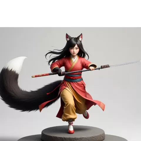 1646 Color 3D Model of a Fox-Woman Practicing Kung Fu (Inspired by Pu Song Ling), magic, fox, kung fu, shapeshifter, martial arts, fantasy, Pu Song Ling, warrior, monster, fair, witch, werewolf, horror, beast, snake, troll, skeleton dance