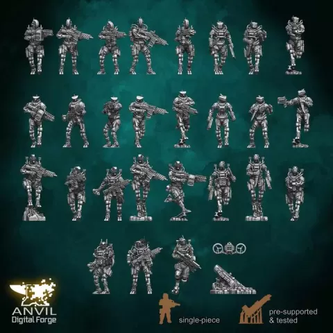Single-Piece Automata 2 Near-Future Military Robots - Modular Infantry for Skirmish Tabletop Wargames by Anvil Digital Forge