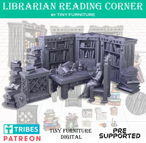 图书管理员阅读角微缩模型 - Tiny Furniture