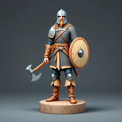 1475 Color 3D Model of a Viking Warrior in Full Armor on Pedestal, fantasy, art, sculpture, creature, magic, collectible, witch, dinosaur, wooden, knight, viking, dragon, dnd, cat, monster hunter, dog, monster, totem, totemic