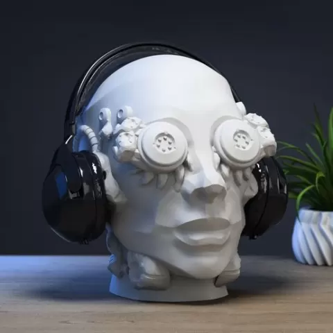 Robot human head Headphone Stand Cyborg Headset Stand Perfect Gamer Gift Sci-Fi Fans Gift Robot male head Headphone Holder a010 (2)