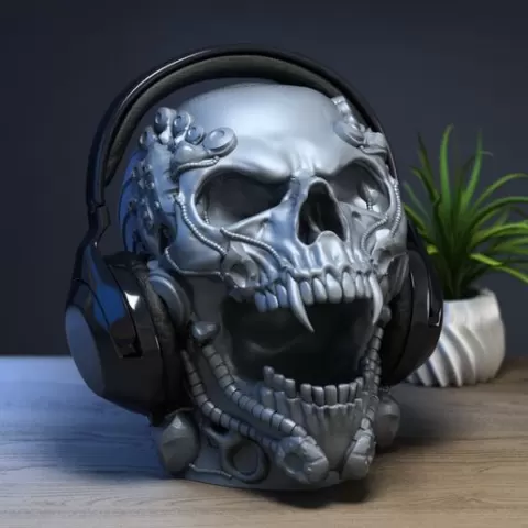 Robot Skull Headphone Stand, Cyborg Headset Stand, Perfect Gamer Gift, Sci-Fi Fans Gift, Robot Skull Headphone Holder a323 (2)
