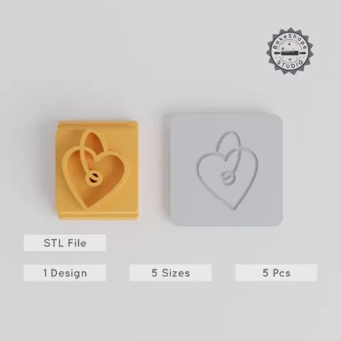 Heart Keychain Stamp Tile, 5 Sizes, Perfect for Clay & Cookies, Love Token, Valentine Charm, Heart Trinket, Amour Chain