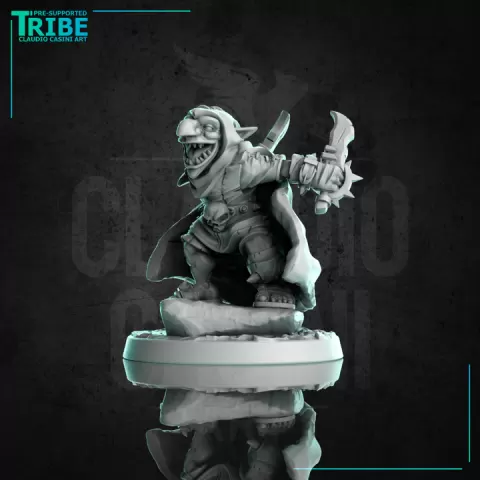 (0149) Male goblin thief rogue or assassin with knives and cape by Claudio Casini Art