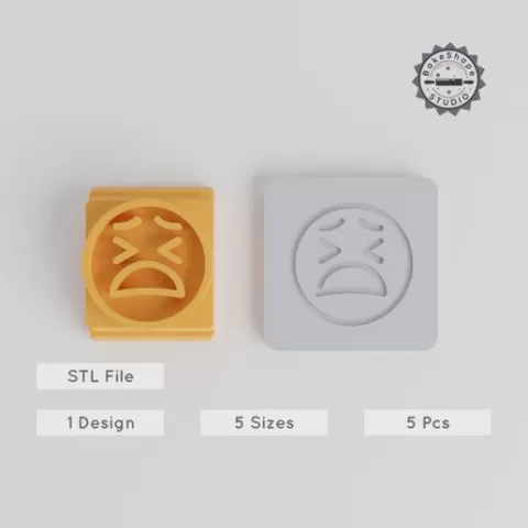 Tired Stamp Tile Set, 5 Sizes, Perfect for Clay, Cookies & Fondant, Emoji Face, Sleepy, Moaning, Sad, Exhausted Designs