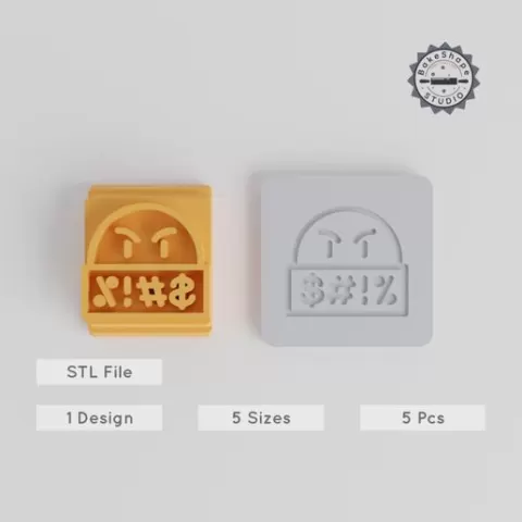 Swearing Stamp Tile Set, 5 Sizes, Censored Face Emoji Motifs for Clay & Cookies