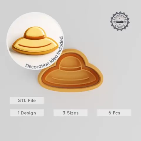 Sun Hat Shape Cutter & Stamp, Cookie & Fondant Mold, Sizes S/M/L, 6 Piece Summer Fashion Set