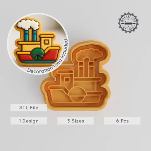 Steam Boat Cookie Cutter & Stamp Set, 6 Piece Pack, Nautical Vessel, Paddle Steamer, Ideal for Fondant Baking