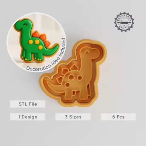 Dinosaur Shape Cutter & Stamp Set, Includes S/M/L Sizes, Perfect for Cookies & Fondant, Prehistoric Animal Design