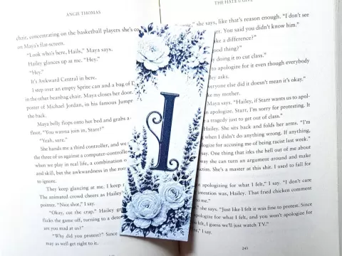 Bookmark, Monogram I, Floral Background, Hueforge