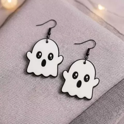 Aretes Fantasma Sorprendido Kawaii - Pendientes Ghost Shocked - Joyería 3D Halloween