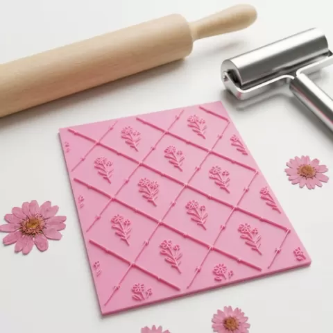 Sello Plancha Texturizador Floral - Patrón Enrejado (12cm)