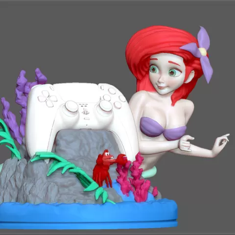 ARIEL LITTLE MERMAID WITH SEBASTIAN PS CONTROLLER HOLDER DISNEY ANIMATION CHARACTER STATUE PRINCESS 3D PRINT