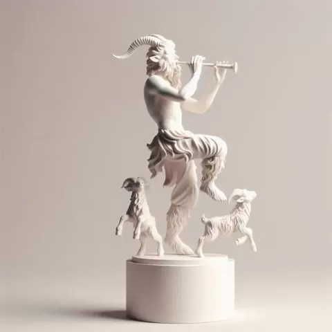 396 Dancing Faun with Flute, fantasy, art, sculpture, model, animal, 3d model, statue, creature, magic, 3d print, collectible, wood, sword, base, warrior, wild, low poly, lion, monkey