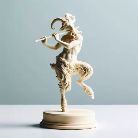 395 Dancing Faun with Flute, fantasy, art, sculpture, model, animal, 3d model, statue, creature, magic, 3d print, collectible, wood, sword, base, warrior, wild, low poly, lion, monkey
