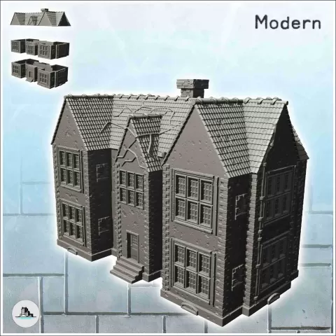 大型现代双翼住宅，宏伟入口及绿植 - Hartolia Miniatures