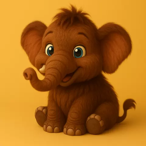 Adorable Baby Mammoth 3D Model | Cute Elephant Sculpture STL for 3D Printing, Collectible or Tabletop Decor