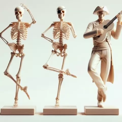 076 Dancing Skeletons with Guitarist - Trio Scene, Halloween, fox, fairy, troll, gnome, gorgon, wild, bat, bat, monster, gothic, wizard, witch, werewolf, horror, beast, rooster, skeleton, skull