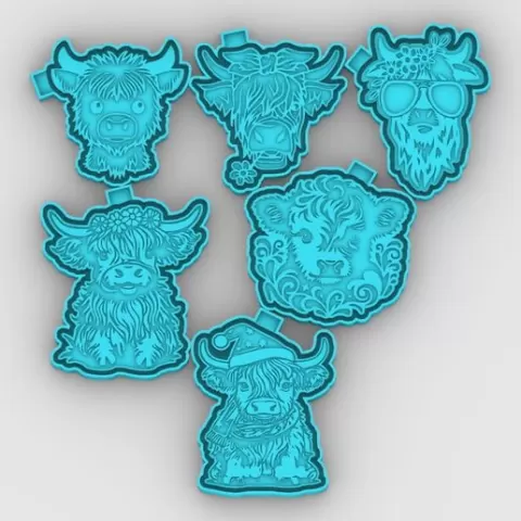 cow highland bundle pack - baby, calf, nursing,female - freshie mold - STL for silicone mold
