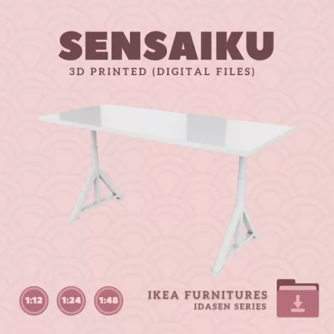 Miniature Replica 05. IDASEN Desk 63 L 32 H for Miniature Dollhouse - IKEA - 3D Print Instant Download