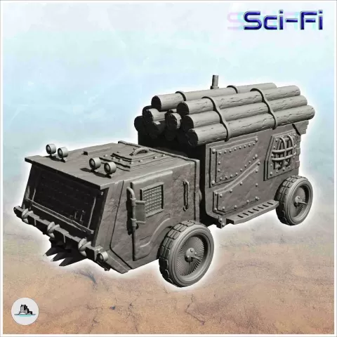 Sci-Fi all-terrain truck for wood transport with four wheels - Hartolia Miniatures